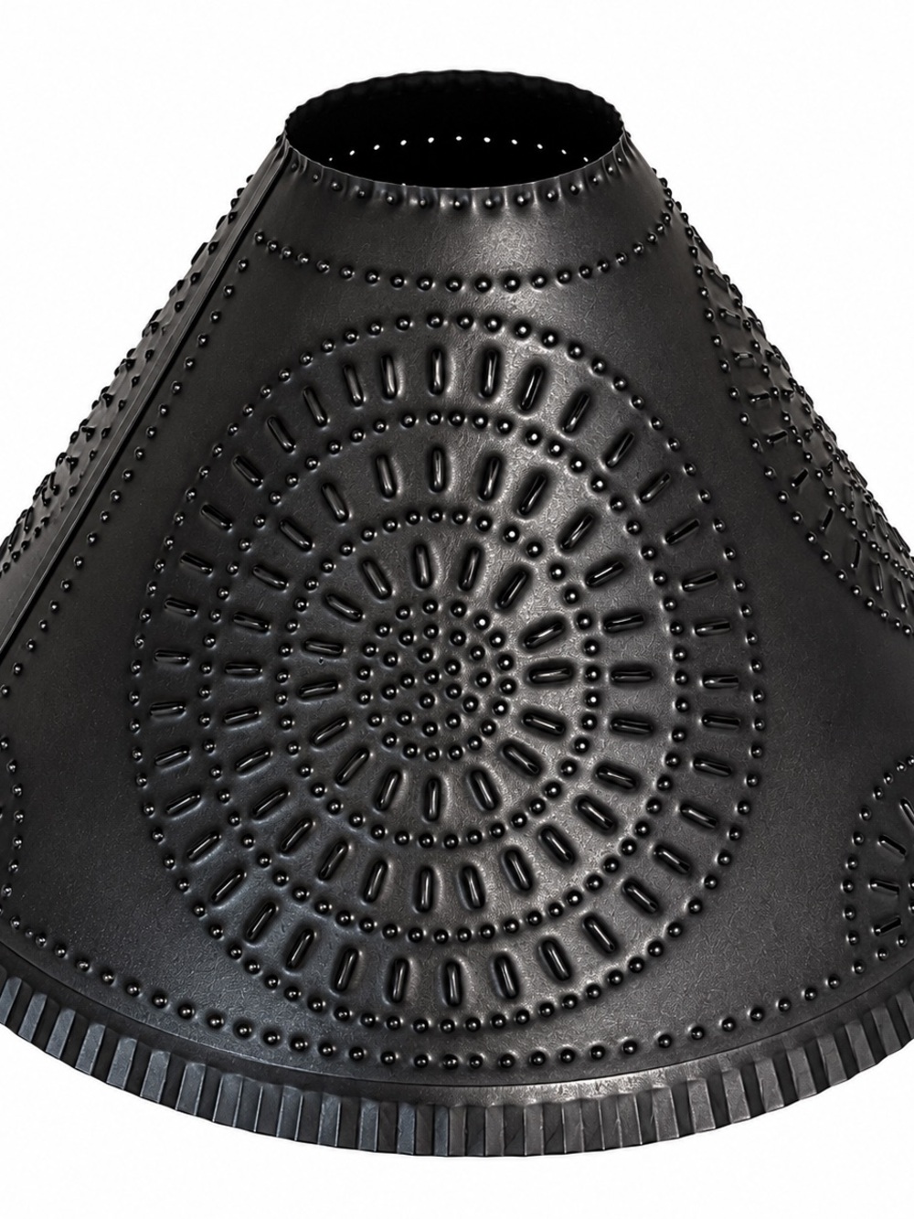 Irvin’s Tinware Cupid Shade Kettle Black Primitive Punched Tin Lamp Shade
